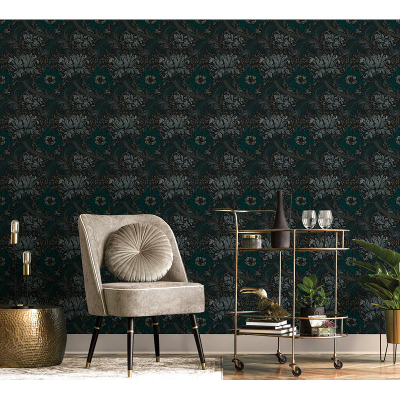 Llewelyn-Bowen - Off The Wall Floral Non-Woven Wallpaper Roll, Blue