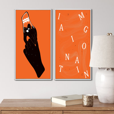" Imagination Vintage Retro Orange Designs I " 2 - Pieces Painting Print