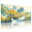 Paysage et nature, paysage de montagne, automne, rivière, reflet, pavillon, arbres, nuages, ensemble de 3 impressions sur toile-1958428930