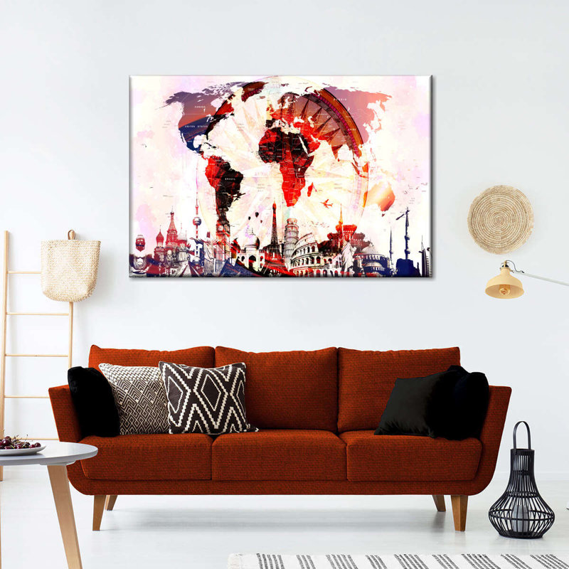Compass World Map Canvas Print, 16" H x 24" W x 1.25" D
