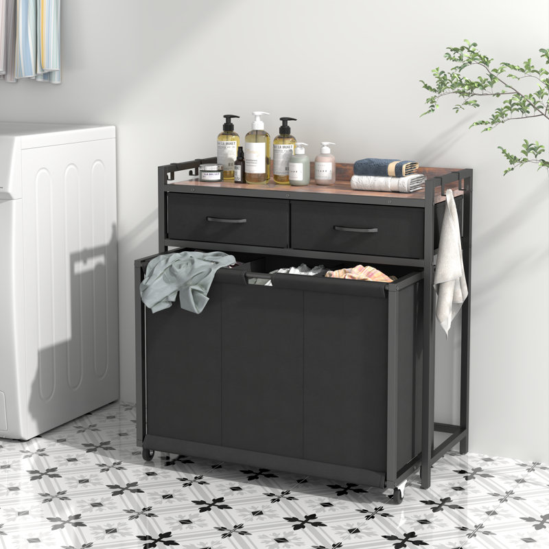 Rustand Laundry Sorter, Black/Rustic Brown