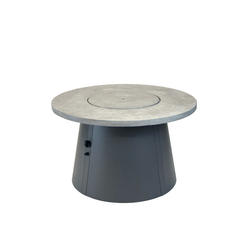 Table ronde de foyer d'extérieur au gaz avec dessus et base fossiles Cirvalo, H 24,50 po x l 42 po x P 42 po, Gris clair