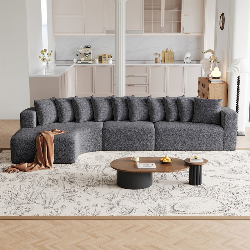 Ensemble de canapé modulaire en chenille de 131,1 pouces, Gris, Orienté à gauche (vu de face)