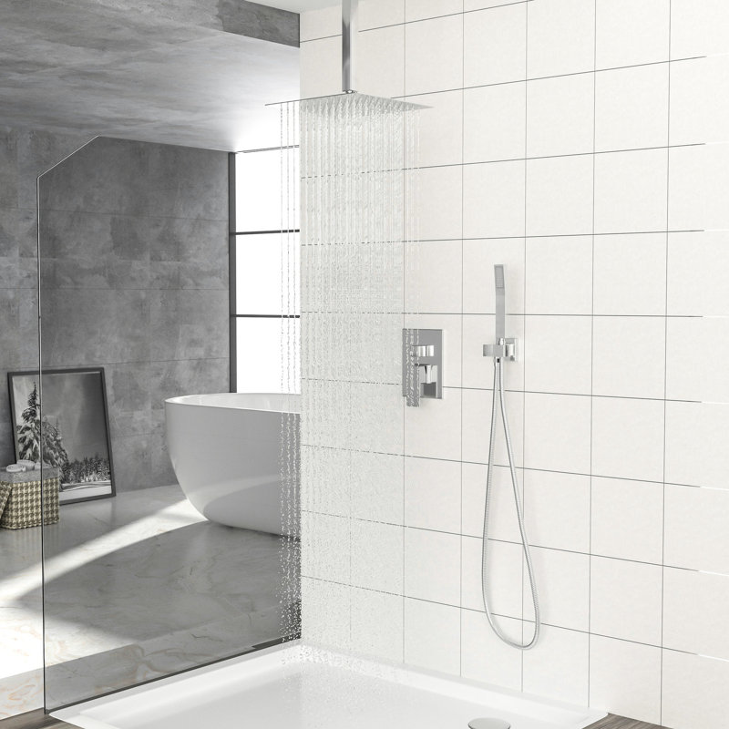 Pomme de douche double - fixation au plafond de 12 pouces avec soupape d'équilibre pluviale