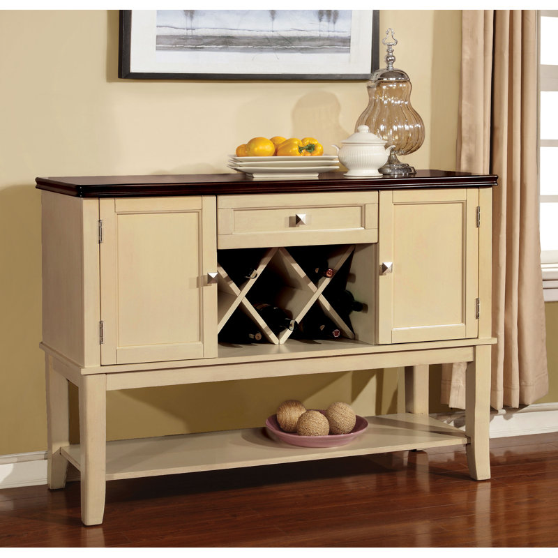 Buffet en bois 1 tiroir Avikrit, Blanc rétro / cerise