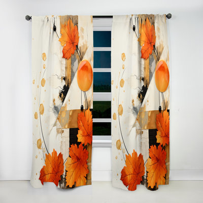 Viaan Orange Floral Twilight Dream Abstract Collages I - Modern Curtain - Velvet Room Darkening - 1 panel