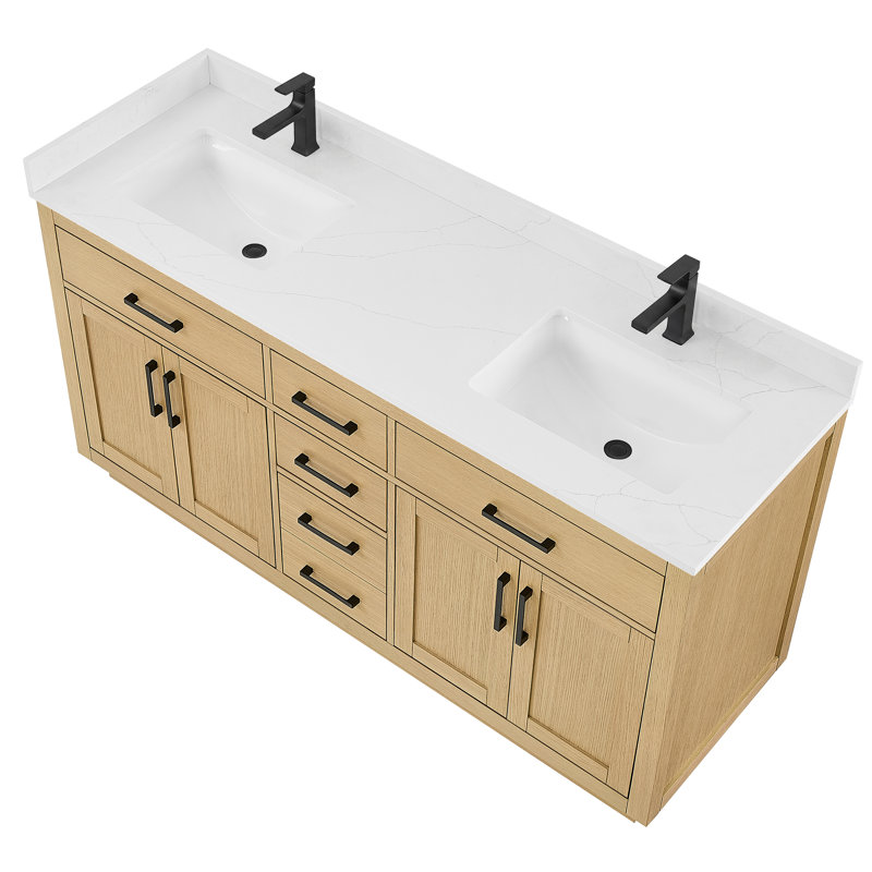 Ensemble de meuble-lavabo double 66 po Beckett, Chêne gouffre, Matte Black, Quartz Giotto