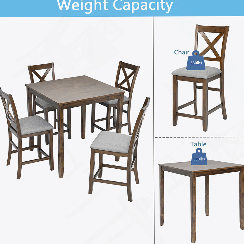5 Piece Dining Table Set For 4, Counter Height Kitchen Table Set With Square Table