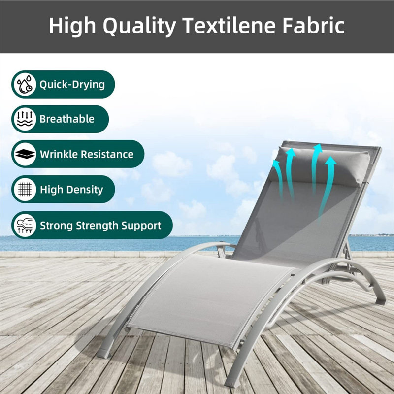 Outdoor Adjustable Backrest Leisure Recliner (Set of 2 Chairs with Table), Grey
