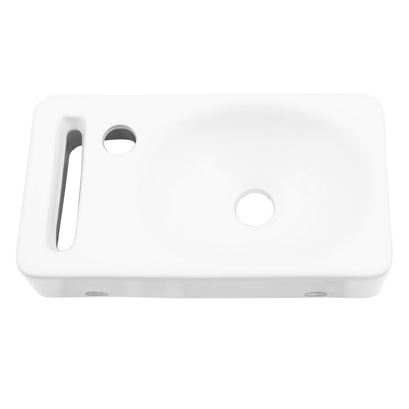 Lavabo de salle de bain mural en céramique blanc - 15,43 po x l 8,48 l, rectangulaire, teinté, faible absorption d'eau, résistance aux acides, robinet simple à fixation rectangulaire pour salle de bain moderne de 15,43 po x 8,48 po