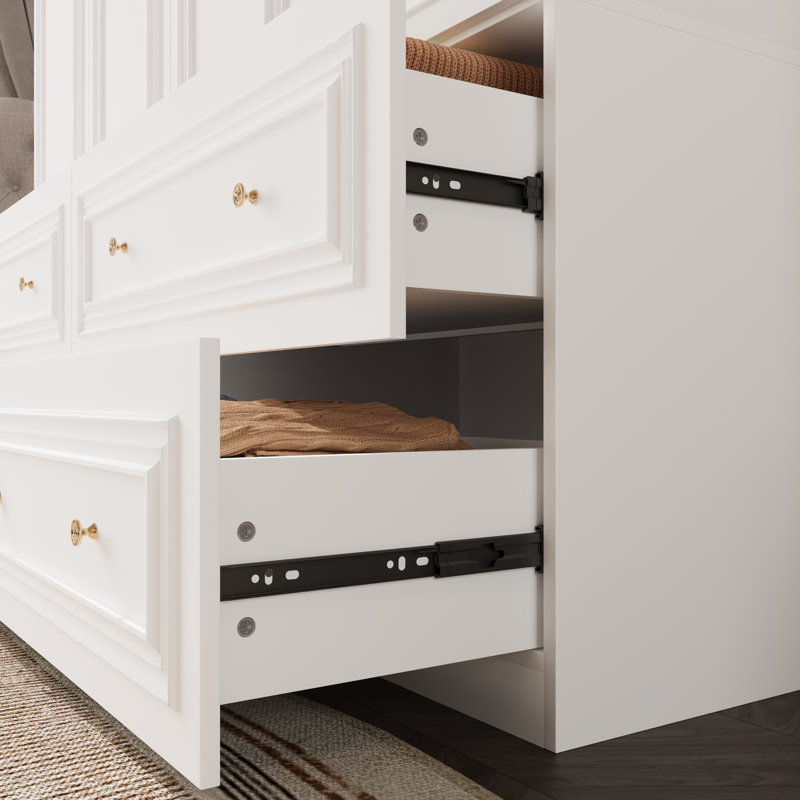 Garde-robe à grande capacité avec 4 portes et 4 tiroirs avec armoire, White