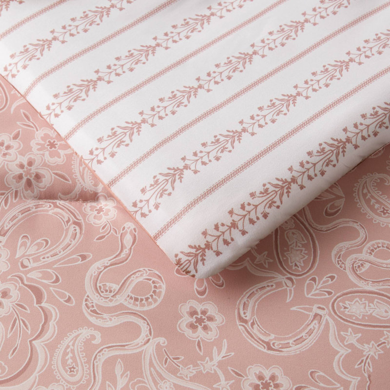 Ensemble de literie rose western cowgirl, 1 place et 1 place et demie, en microfibre.