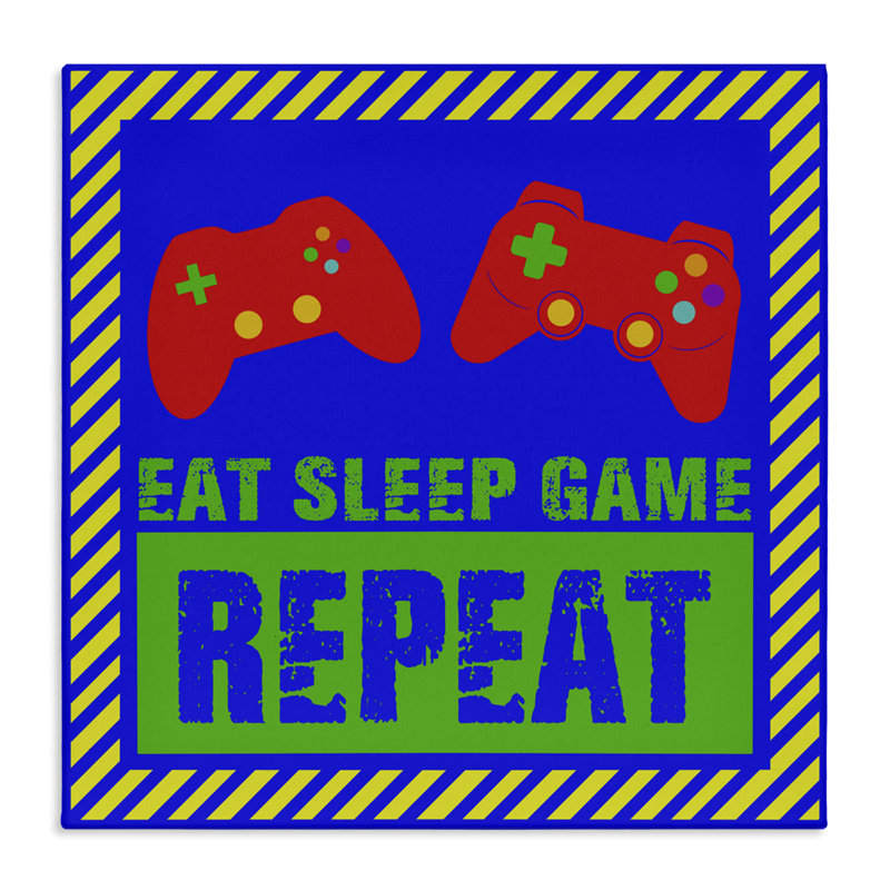 Vibrant Eat Sleep Game Repeat Canvas, design by Marcus Prime, 17" H x 17" W