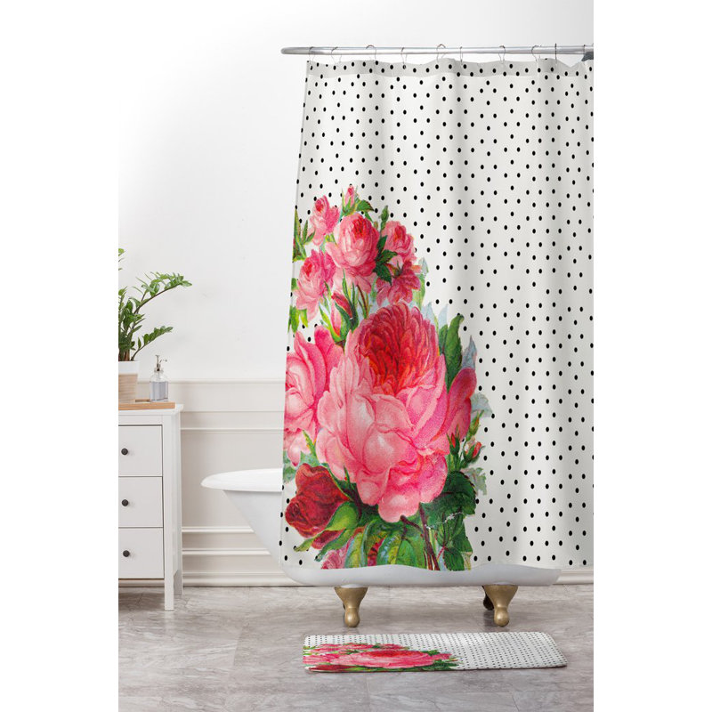 Tapis pour salle de bain floral pois points