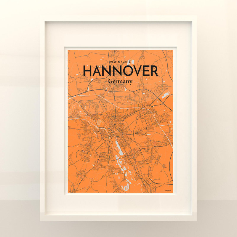 «Hannover City Map», impression, Orange / gris, H 20 po x l 16 po