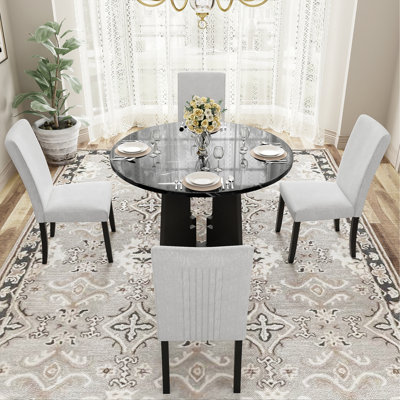 Ensemble de table de salle à manger 5 pièces, table de salle à manger moderne de 43 pouces et 4 chaises rembourrées pour la salle à manger, la cuisine, le salon et l'assemblage facile