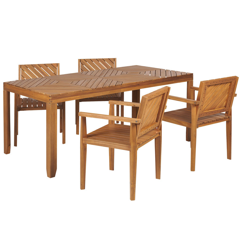 Nuncio 4 - Person Acacia Wood Patio Dining Set with Rectangular Table