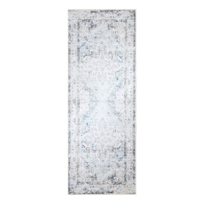 Washable Non-Slip Traditional Area Rug - Blue / Beige Rug for Entryway, Hallway, Bathroom, and Kitchen - Ferrante