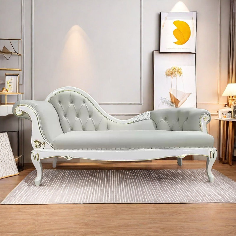 Chaise Longue -  Comfortable Solid Wood frame, Light Gray