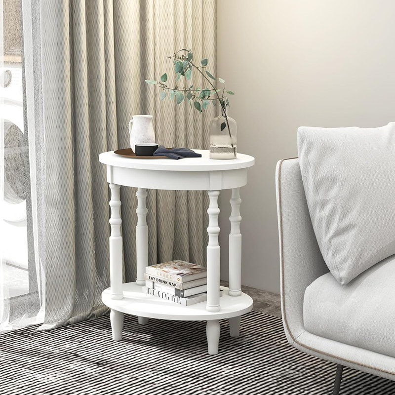 Ensemble de 2 tables de bout ovales blanches et blanches avec tablette de rangement