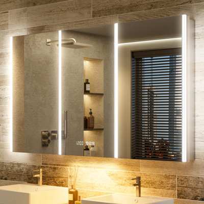 36"W Smart LED Medicine Cabinet Mirror with Lights, Anti-Fog , Night Lamp, Adjustable 5X Magnifying, USB Power Outlet and Clock