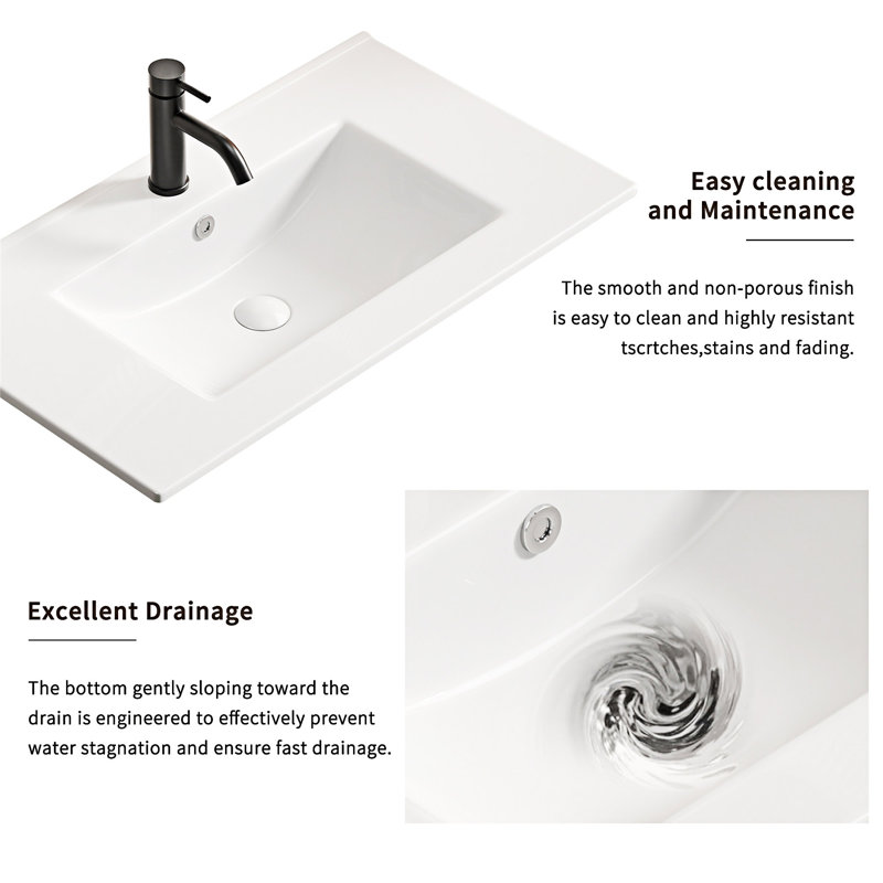 Lavabo vasque de salle de bain, comptoir de meuble-lavabo en céramique avec trop-plein