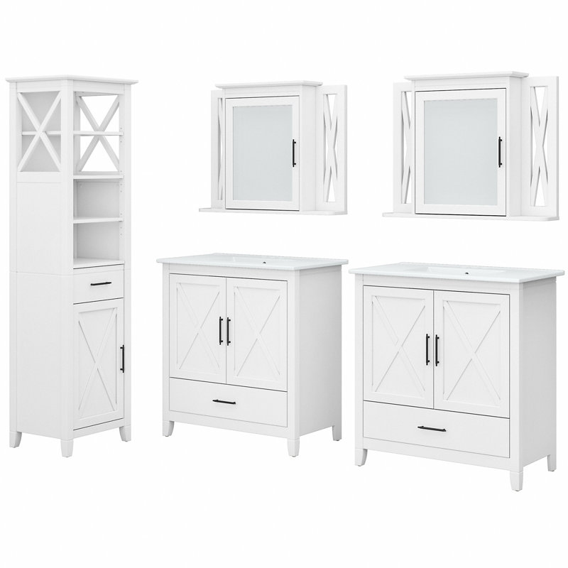 Ensemble de meuble-lavabo double 64 "avec miroir Edion, Bois de frêne blanc