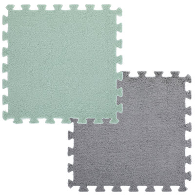 Tapis de jeu 48 pièces en mousse, emboîtable, très épais, tapis de jeu coussiné, 36 tuiles (17,8 po x 17,8 po), bleu / gris anthracite