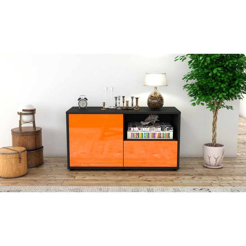 Sincere 92 cm W Chest of Drawers, High-gloss Orange / Matte Anthracite