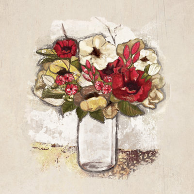 Yellow And Red Flowers In Jar - Wrapped Canvas Painting