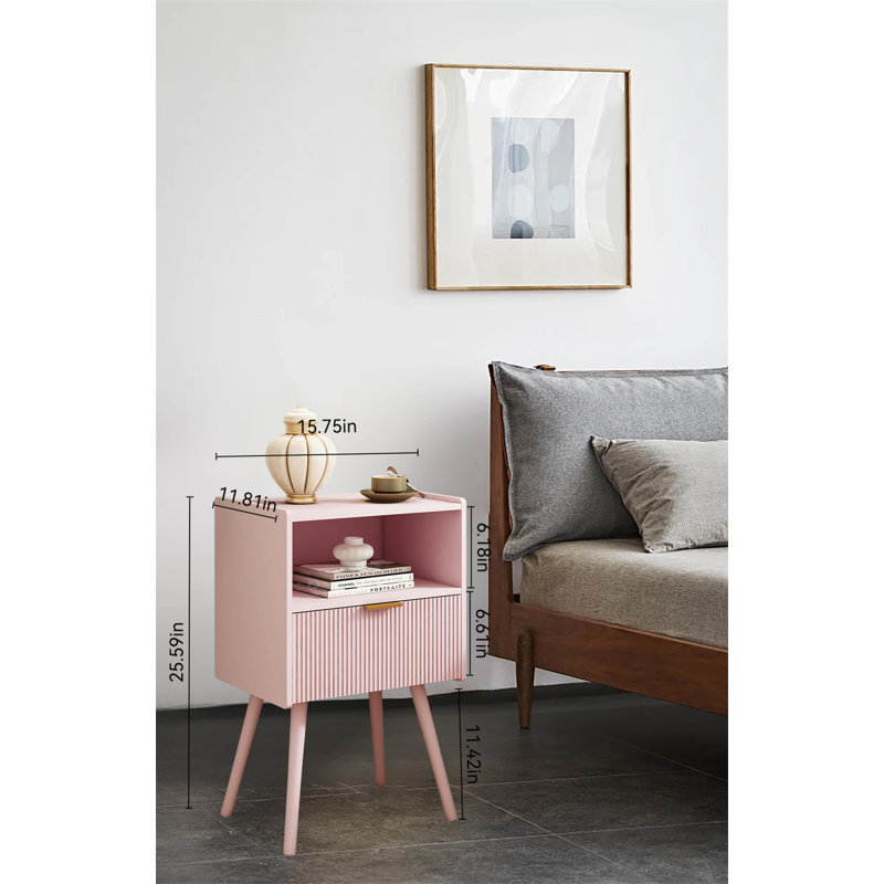 Table de chevet moderne avec tiroir de rangement - Compacte et élégante, Rose