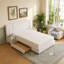 Lit plateforme moderne capitonné avec tête de lit capitonnée, tiroirs de rangement et tables de chevet indépendantes, Queen, velours crème-1345712468-1345712469