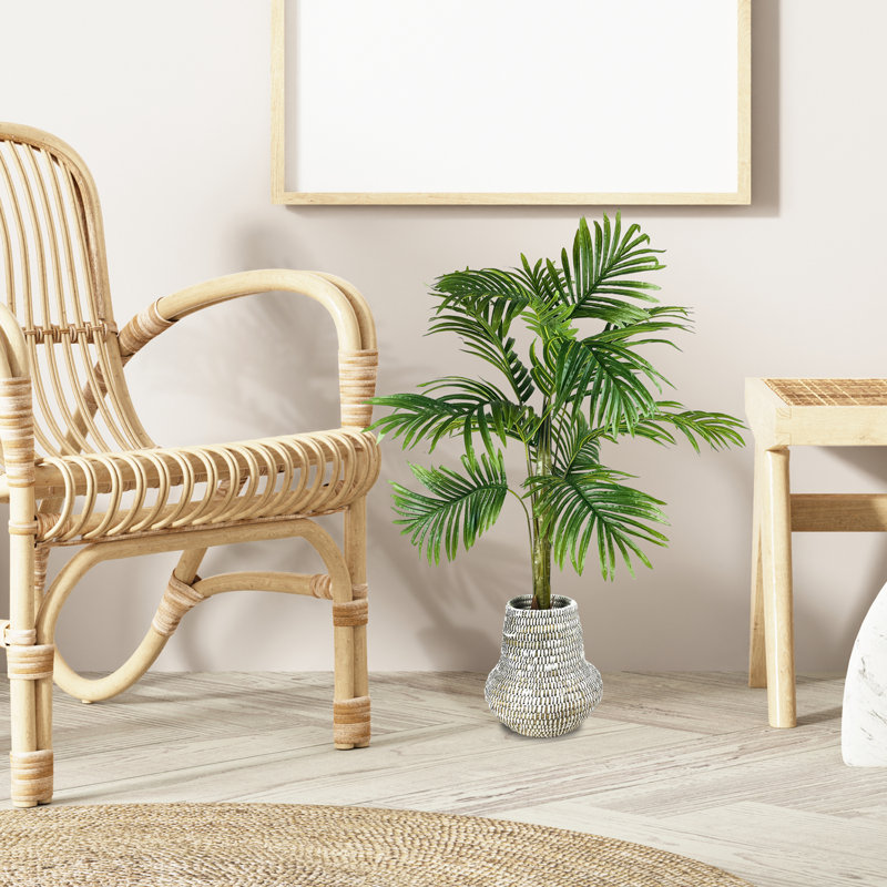 36-Inch Palm in Woven White Basket Urn