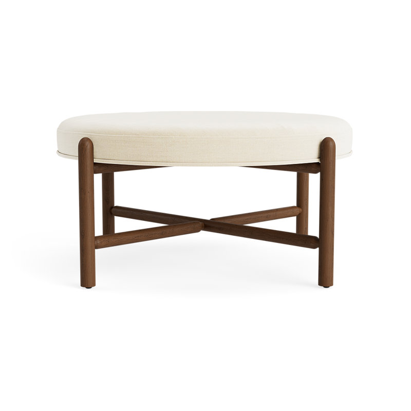 Vane 36" Round Ottoman, Cream, Walnut