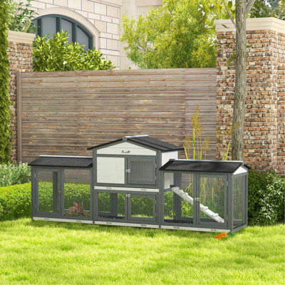 Enclos 90,5 po en bois avec cage de lapin et cage pour animaux de compagnie