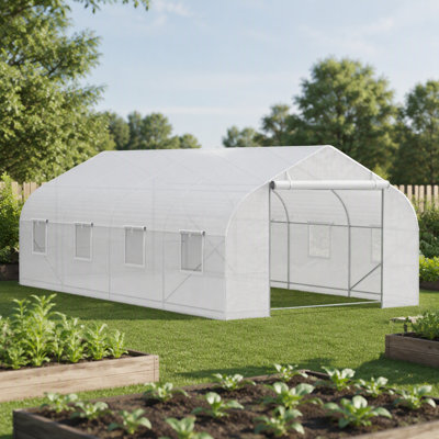 Outsunny 20' X 10' X 7' Outdoor Walk-In Greenhouse, Tunnel Green House With Roll-Up Windows, Zippered Door, PE Cover, Heavy Duty Steel Frame