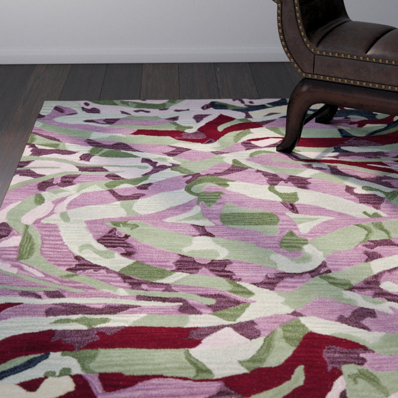Tapis rose / multicolore touffeté à la main Amier, Rectangle 3 pi 6 po x 5 pi 6 po