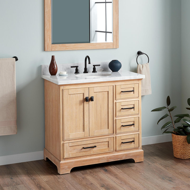 Quen 36" Freestanding Single Basin Vanity Set with Cabinet, Vanity Top, and Oval Undermount Sink, Brushed Nickel, Gray