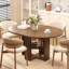 Table de salle à manger extensible ronde à ovale de 109 à 150 cm de large pour 4 à 6 personnes, avec rangement dissimulé et piètement en croix, style ferme moderne.-279206078