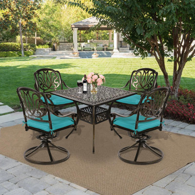 4 - Person Patio Dining Set Umbrella Hole Included Square Table with Cushions Included