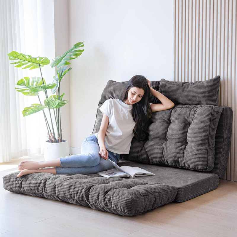 Canapé-lit Corduroy, Velours côtelé gris, H 4,7 po x l 39 po x P 91 po