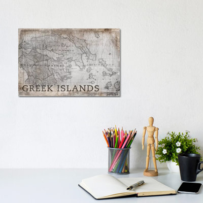 Greek Islands Map, Vintage 1 Piece Wrapped Canvas Wall Art