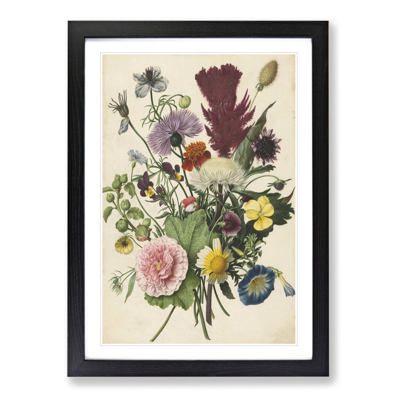 Flowers by Herman Henstenburgh - Picture Frame Graphic Art, 65cm H x 48cm W x 2cm D, Black Framed