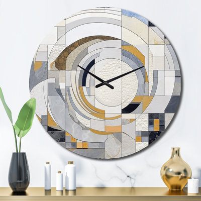 Horloge murale en métal - mosaïque grise et jaune III