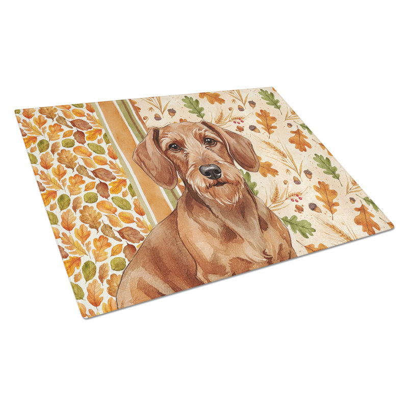Wirehaired Red Dachshund Heirloom Fall Glass Cutting Board