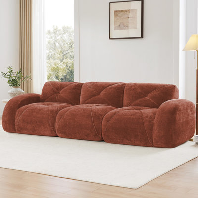 110'' Soft Velvet 3 - Seat Boneless Modular , 32d High Density Sponge, Cushions, Ergonomic Design, For Playrooms Sectional With Fabric, Foam, Design Bottom, Balconies