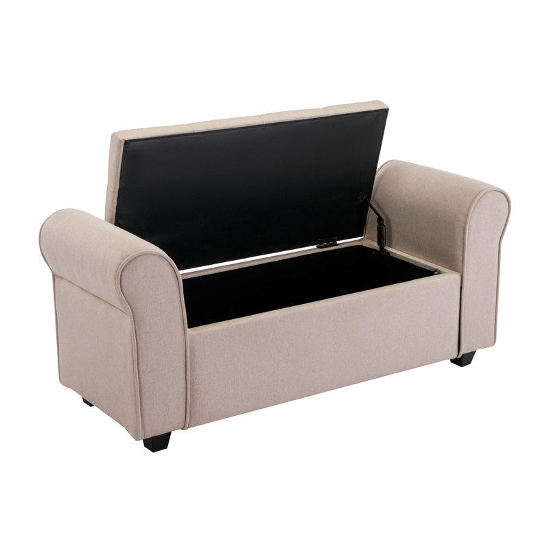 Banc de rangement rembourré en tissu Ammarie, Beige