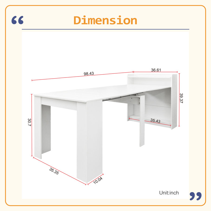 Table de salle à manger avec rangement solide et moderne, H 39,37 po x l 98,43 po x P 36,31 po, Blanc