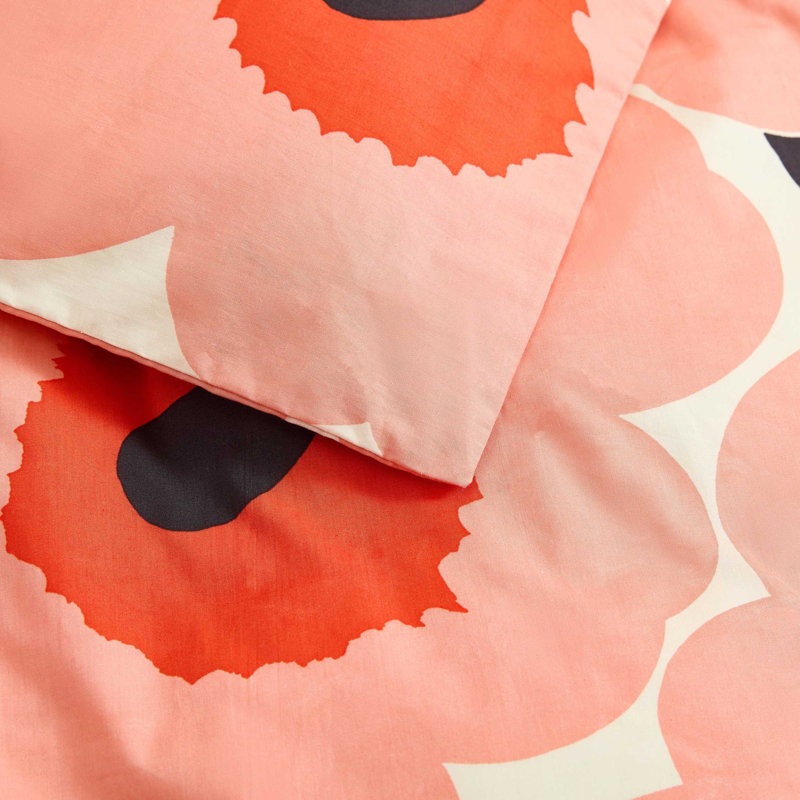 Marimekko Unikko Cotton Comforter Set, Full/Queen Comforter + 2 Standard Shams, Orange