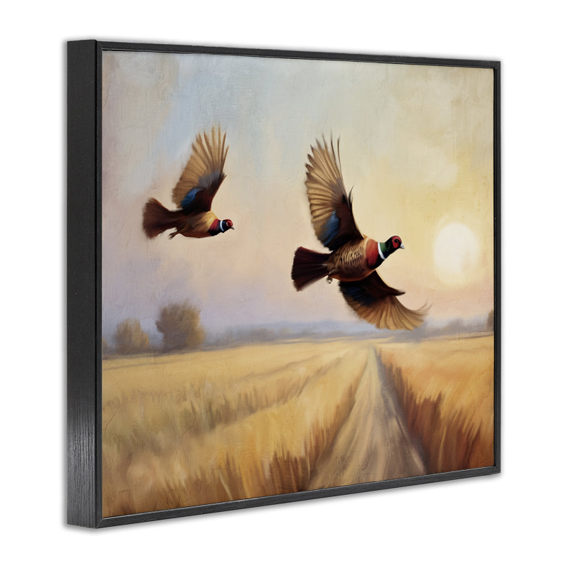 «Fall Flight Pheasants», estampe numérique par Kim Allen, Giclée encadrée noir minuit, H 11 po x l 14 po